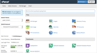 cPanel control panel